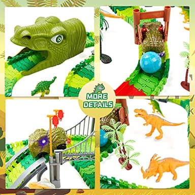 BEMITON Dinosaur Toys Race Car Track, Create a Dinosaur World Road Race, Flexible Dinosaur Track Toys Set, Christmas Birthday Gifts for 3 4 5 6 7 Years Old Boys Girls Kids - Image 4