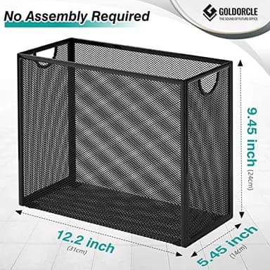 GoldOrcle Hanging File Organizer, Letter-Size File Holder with 5 Folders, Modern Metal Mesh Storage Basket, Black and Grey, 12.2 x 9.45 x 5.45 inches - Image 3