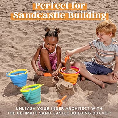 JOYIN 3 Packs Foldable Pail Bucket with Shovels & Mesh Bag, Collapsible Buckets Multi Purpose for Beach, Camping Gear, Beach Party, Fishing, and Fun Summer Activities (Yellow/Blue/Green) - Image 2