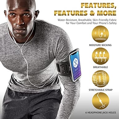 TRIBE Water Resistant Cell Phone Armband Case Running Holder for iPhone Pro Max Plus Mini SE (13/12/11/X/XS/XR/8/7/6/5) Galaxy S Ultra Plus Edge Note (21/20/10/9/8/7/6/5) Adjustable Strap & Key Pocket - Image 6