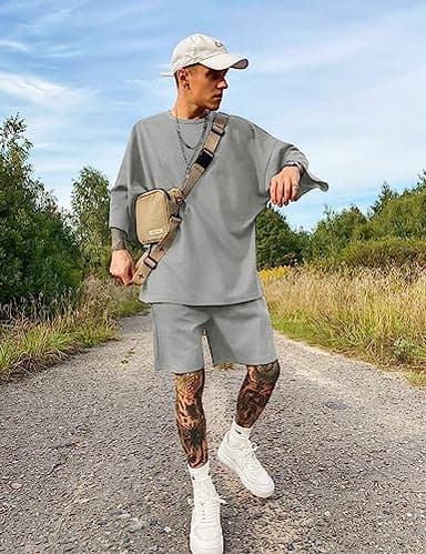 Babioboa Men's Casual set Tee TShirt Suit 2 pockets two piece outfit Homewear Summer oversize Tracksuit for men - Image 4