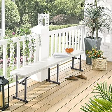 Living and More 6 Foot Fold-in-Half Bench with Carrying Handle, Easy Folding and Transport, Indoor/Outdoor Use, Sturdy Steel Frame, 72"D x 11.5"W x 16.3"H, White - Image 4