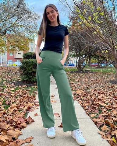 Promover Yoga Leggings for Women Wide Leg Sweatpants Business Casual Outfits Work Slacks Trousers Style Pants with Pockets(Sage Green,L,31") - Image 3