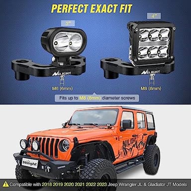Nilight Light Mounting Bracket Hood Cowl Mount Brackets for Front A-Pillar Auxiliary Offroad LED Pod Light Work Lights on 2018-2023 Jeep Wrangler JL/JLU 2020-2023 Gladiator JT - Image 5