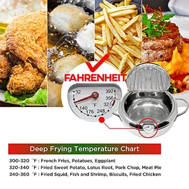 Saltlas Deep Fryer Pot (°F), 11"/4.4Qt (4.2 L) Extra Large Tempura Frying Pot with Lid, 304 Stainless Steel Fry Pot with Fahrenheit Thermometer and Oil Drip Drain Rack - Image 4