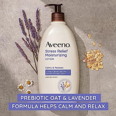 Aveeno Stress Relief Moisturizing Body Lotion with Lavender Scent, Natural Oatmeal to Calm & Relax, Non-Greasy Daily Stress Relief Lotion, 18 fl. oz (Pack of 3) - Image 5