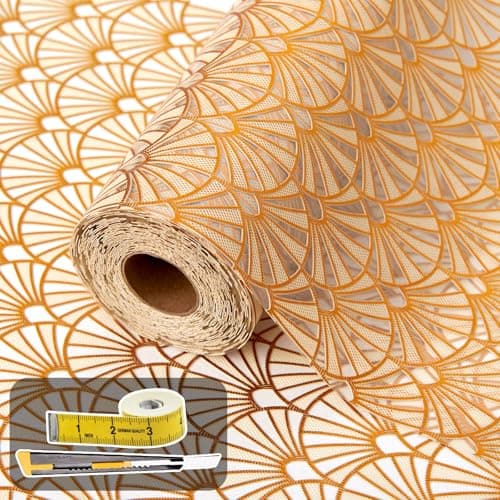 Drawer and Shelf Liner for Kitchen Cabinet: 17 in X 30 Ft Waterproof Shelf Paper Non Adhesive Refrigerator Liners Golden Ginkgo Leaf Easy Liners for Bathroom with Knife Tape Measure - Image 1