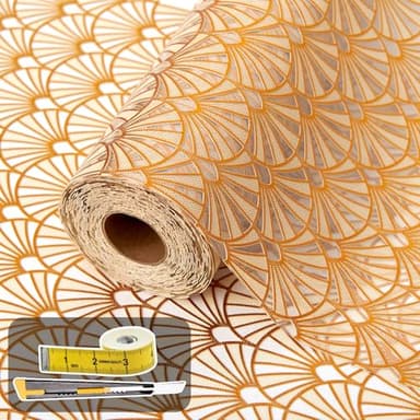 Drawer and Shelf Liner for Kitchen Cabinet: 17 in X 30 Ft Waterproof Shelf Paper Non Adhesive Refrigerator Liners Golden Ginkgo Leaf Easy Liners for Bathroom with Knife Tape Measure - Image 1
