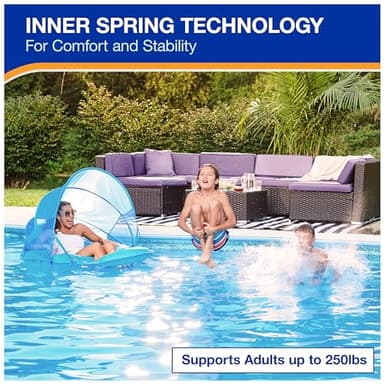 SwimWays Spring Float Premium Recliner with Canopy Pool Lounger, Inflatable Pool Floats Adult with Fast Inflation for Ages 15 & Up, Sky Blue - Image 5