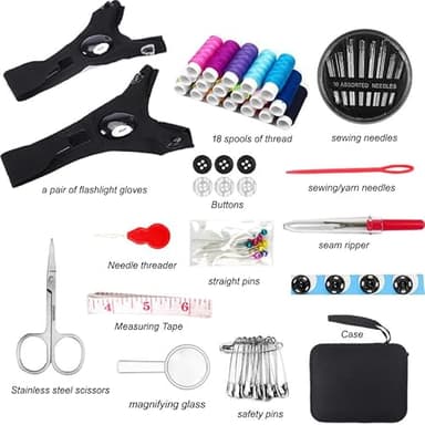 Cool Sewing Kit Gifts for Grandma, Mom, Friend, Adults, Beginner, Emergency,Sewing Supplies with Thread, Scissors, Needles,Flashlight Gloves for Extra Precision Lighting in Sewing Craft Small Repairs - Image 3