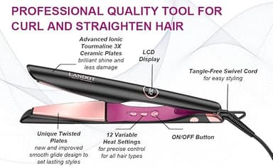 LANDOT Hair Straightener and Curler 2 in 1 - Twist Straightening Curling Iron Combo - Flat Iron Curling Iron in One for Curl Wave Straighten Hair - Image 9