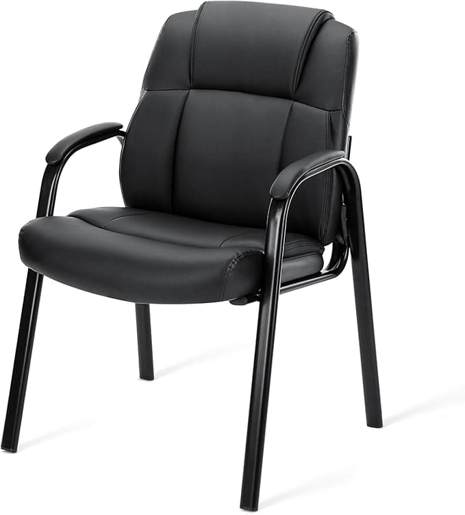DUMOS Reception Chair with Padded Arms - Executive Leather Waiting Room Chairs Office Guest Chair No Wheels for Conference Room Lobby Side, Black - Image 1