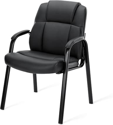 DUMOS Reception Chair with Padded Arms - Executive Leather Waiting Room Chairs Office Guest Chair No Wheels for Conference Room Lobby Side, Black - Image 1