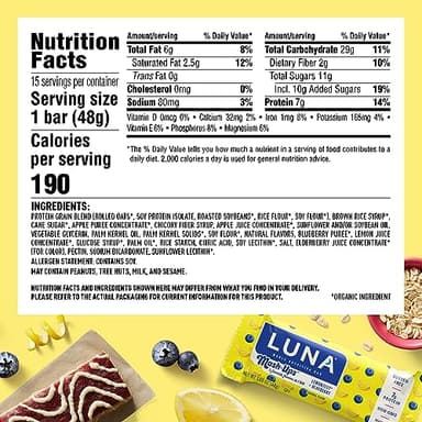 LUNA Bar - Mash-Ups LemonZest + Blueberry Flavor - Snack Bars - Non-GMO - Gluten-Free Protein Bars - Made with Organic Oats (15 Pack) - Image 2