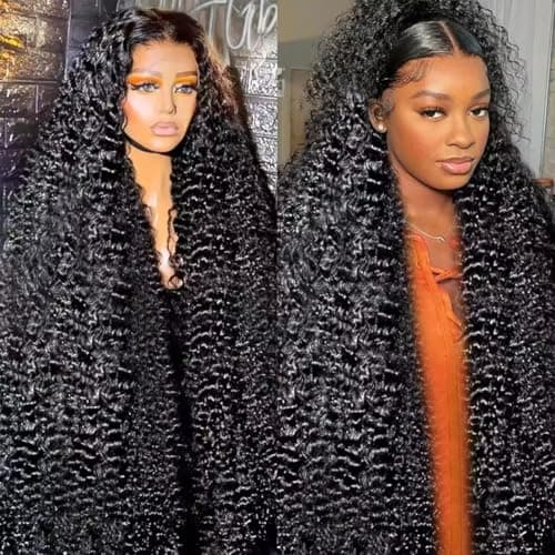IAMFUPO 36 Inch Lace Front Wigs Human Hair 200 Density Deep Wave HD Frontal Wigs for Women Pre Plucked (13x6, 36 Inch) - Image 1