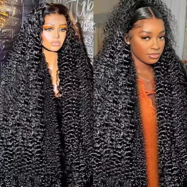 IAMFUPO 36 Inch Lace Front Wigs Human Hair 200 Density Deep Wave HD Frontal Wigs for Women Pre Plucked (13x6, 36 Inch) - Image 1