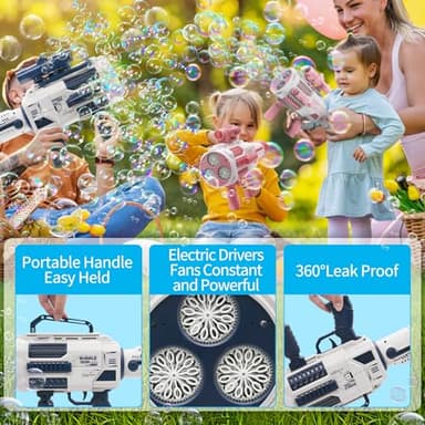 Bubble Guns Automatic with Build-in Bubble Solution (4.4 oz), 3 Fans Drive 6X Lens Bubble Blower Machine, Cool Favors for Summer Ourtdoor Party Birthday Wedding Toy - Image 5
