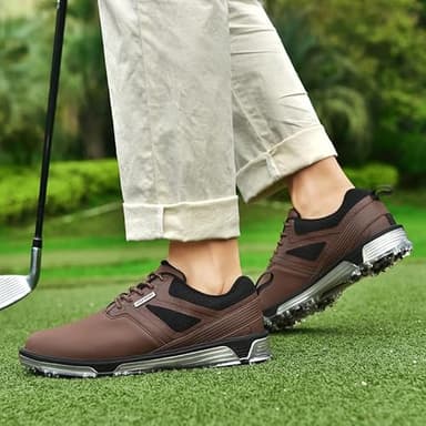 ULTIANT Men's Golf Shoes Fixed Nailless Sole Waterproof Lightweight No-Slip Walking Shoes Size7.5-13(Brown,41) - Image 6