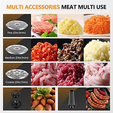 CHEFFANO Meat Grinder Electric, 350W[2000W Max] Electric Meat Grinder, Molino De Carne, Meat Mincer with Stainless Steel 2 Blades and 3 Plates, Sausage Staff Maker & Kubbe Kit for Home Kitchen Use - Image 4