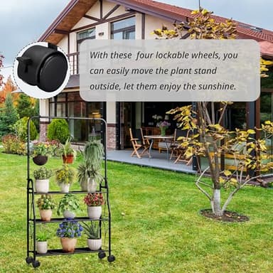 ECOESPTI Plant Stand, 3 Tier Moveable Tall Corner Hanging Plant Rack for Indoor Outdoor, Black Heavy Duty Metal Multiple Plant Shelf Holder for Garden Balcony Living Room - Image 4