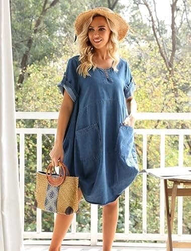 Minibee Women's Ruffle Oversize Casual Midi Dresses with Pockets (3XL, Denim Blue) - Image 5