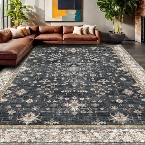 Boho Black Rug for Living Room - Washable 10x14 Area Rug, Dining Room Rugs for Under Table, Soft Low Pile Carpet for Large Bedroom - Farmhouse Decor, Non-Slip & Stain Resistance (10x14 Black/Multi) - Image 1