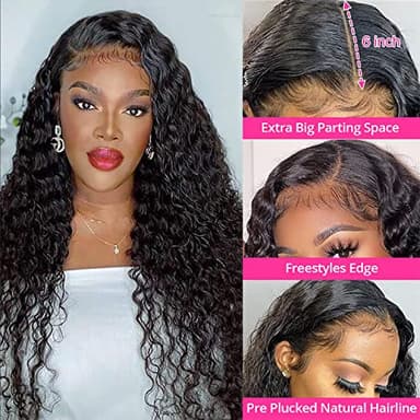 SNJON Water Wave 13x6 HD Transparent Lace Front Wigs Human Hair 180 Density Wet and Wavy Human Hair Wigs for Women Curly Lace Front Wig Human Hair Pre Plucked with Baby Hair Natural Color (18 Inch) - Image 2