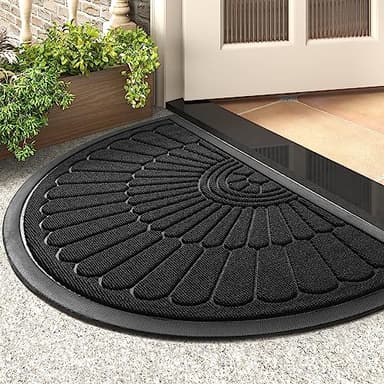 tchdio Door Mat Outdoor Indoor Entrance Doormat-Semicircular Durable Rubber Non Slip Front Door Mat for Outside Inside Entry Entryway Dirt Trapper WelcomeMat for Muddy Paws and Shoes-Black 17”x30” - Image 1
