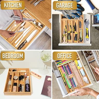Besilord Silverware Organizer Kitchen Drawer Organizer Utensil Organizer Bamboo Silverware Holder Cutlery Organizer in Drawer Flatware Organizer Tray(5 slots, Natural - Image 6