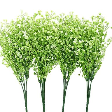 KLEMOO Artificial Shrubs Bushes 4 Pack Fake Outdoor UV Resistant Plants Flowers, Faux Plastic Bell Leaves Greenery for Indoor Outside Hanging Planter Home Office Wedding Farmhouse Decor (White) - Image 4