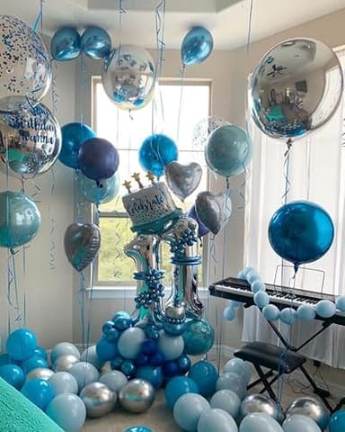 Bezente Blue Balloons Set,60pcs 12 inch Metallic Blue Pearl Blue Navy Blue Pastel Blue Latex Balloons Kit for Birthday,Baby Shower,Wedding,Graduation Party Decorations - Image 6