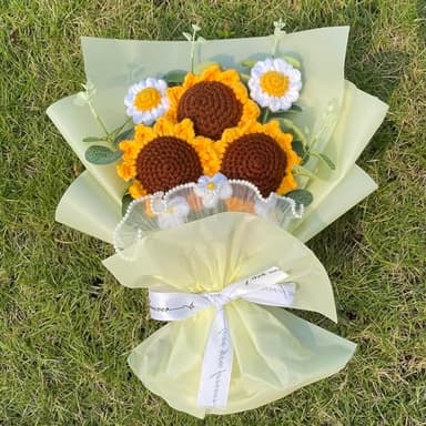 Tokatan Completed Crochet Flowers Bouquet, Handmade Knitted Bouquet, Crochet Artificial Flowers of Sunflowers + Daisy for Mother's Day Birthday, Wedding Home Decor, Gifts for Mom (Sunflowers) - Image 8