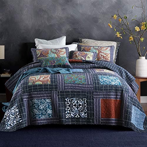 Secgo Twin Size Quilt Size - 100% Cotton Comforter Set Bedding Sets (68 * 86 Inch) with 2 Pillow Shams, Patchwork Reversible Lightweight Bedspread - Image 1