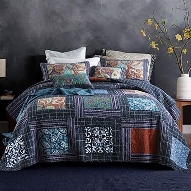 Secgo Twin Size Quilt Size - 100% Cotton Comforter Set Bedding Sets (68 * 86 Inch) with 2 Pillow Shams, Patchwork Reversible Lightweight Bedspread - Image 1