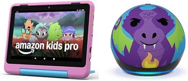 Amazon Kids Entertainment Device Bundle Including Fire HD 8 Kids Pro Tablet (32GB, Jungle Cat) + Echo Dot Kids (Dragon - Image 1