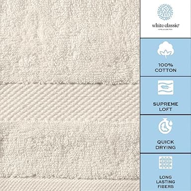 White Classic Luxury Bath Towel Set of 8 Pieces - 100% Turkish Cotton Highly Absorbent Towels for Bathroom, 2 Luxury Bath Towels 700GSM, 2 Hand Towels, 4 Washcloths, Ivory - Image 7