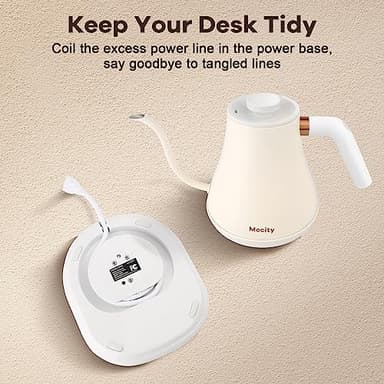 Mecity Electric Gooseneck Kettle With Keep Warm Function & LCD Display Automatic Shut Off Coffee Kettle Temperature Control Pour Over Kettle 1200 Watt, 0.8L, 120V, Off White - Image 9