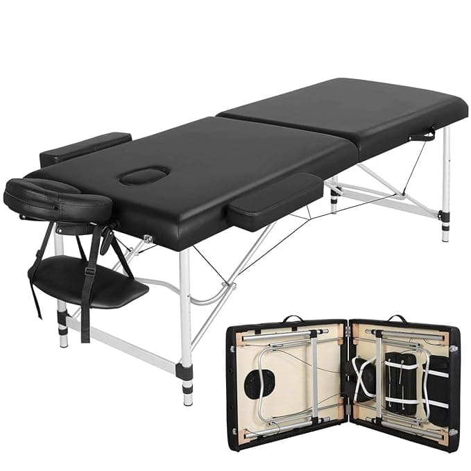 Yaheetech Massage Tables Portable Massage Bed Aluminium Height Adjustable Facial Salon Tattoo Bed with Non-Woven Bag, 28 inch Width Black - Image 1
