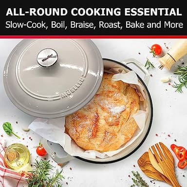 Mueller 6qt Enameled Cast Iron Dutch Oven, Heavy-Duty Casserole and Braiser Pan with Lid and Knob, Oven-Safe up to 500° F & Across All Cooktops, White - Image 6