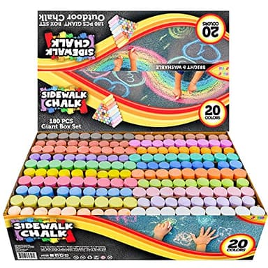 JOYIN 180 PCS Washable Sidewalk Chalks Set in 20 Colors Non-Toxic Jumbo Chalk for Outdoor Art Play, Painting on Chalkboard, Blackboard and Playground - Image 1