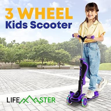 3 Wheel Scooter for Kids with Foldable Seat, Adjustable Handlebar Height, Lean-to-Steer Ride On Toy for Kids Ages 2+, Light-Up LED Wheels, Wide Anti Slip Deck, Indoor & Outdoor Use, Purple - Image 7