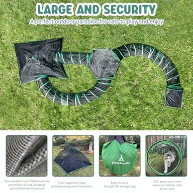 Pawtenda 6-in-1 Cat Tents for Outside, Portable Outdoor Cat Enclosures for Indoor Cats, Pet Play Cage with Tunnels for Outside, Outdoor Catio, Pet Playpen Including 3 Tents and 3 Tunnels - Image 4