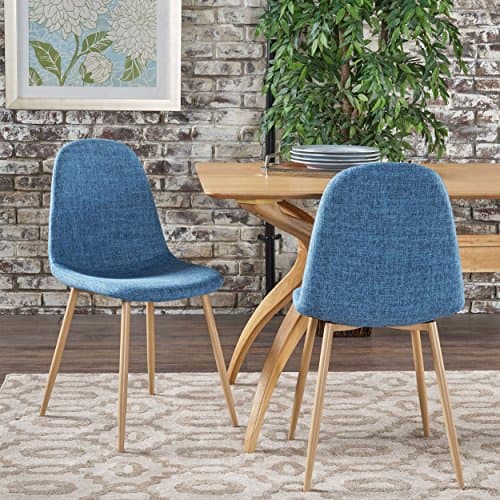 Christopher Knight Home Raina Mid-Century Modern Fabric Dining Chairs with Wood Finished Metal Legs, 2-Pcs Set, Muted Blue / Light Brown - Image 1