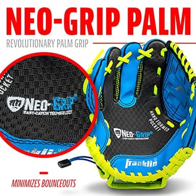 Franklin Sports Teeball/Baseball Glove - Left and Right Handed Youth Fielding Glove - Neo-Grip - Synthetic Leather - 9.0 Inch Left Hand Throw - Ready To Play Glove - Blue - Image 7