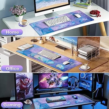 4-in-1 Mouse Pad with Wrist Rest Set Purple,35.4×15.7in Large Gaming Mouse Pad+Keyboard Wrist Rest+Wrist Mousepad+Cup Pad,Ergonomic Mouse Pads,Anti-Slip,Waterproof Keyboard Pad for Home Office - Image 7