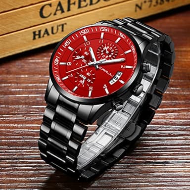 CRRJU Watches Men's Fashion Luxury Stainless Steel Watches Date Waterproof Chronograph Wristwatches,Casual Business Japan Movement Quartz Watch(Black red) - Image 5