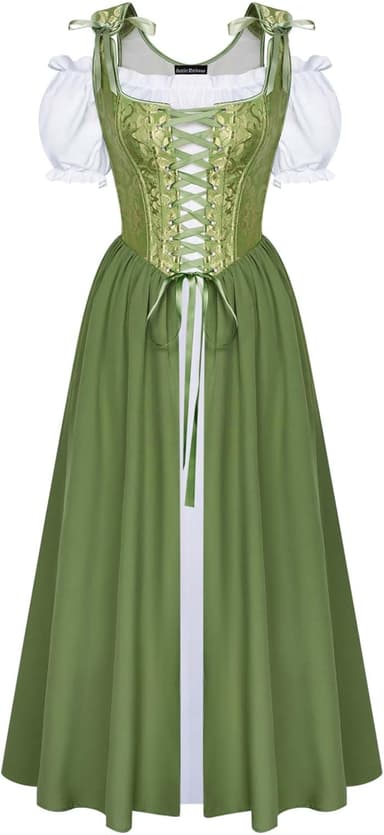 Scarlet Darkness Renaissance Costume Women Medieval Corset Dress Puff Sleeve Fairy Dress - Image 2