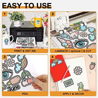 HTVRONT Printable Vinyl for Inkjet Printer & Laser Printer - 40 Pcs Glossy White Waterproof Printable Vinyl Sticker Paper, 8.5"x11" - Image 2