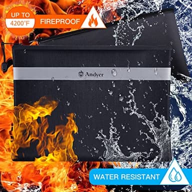 Andyer Fireproof Document Bag with Money Bag - 2 Pack 13.4" x 10" and 11" x 6" Waterproof Fireproof Money Bag for Cash, Small Fireproof Safe Pouch, Fire Proof Bag for Documents/Valuables with Zipper - Image 2