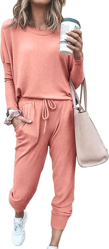 PRETTYGARDEN Women Fall 2 Piece Lounge Outfit Long Sleeve Tops High Waisted Jogger Pants Set Spring Travel Clothes Tracksuit - Image 1